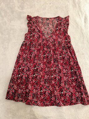 SHEIN Red and Black Floral Midi Dress with Cap Sleeves